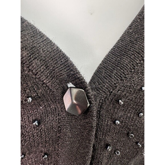 Vintage Tiara International Embroidered Cardigan Black Floral Sweater Womens M - Picture 4 of 13